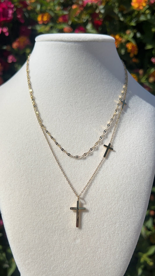 Double Chain Cross Necklace